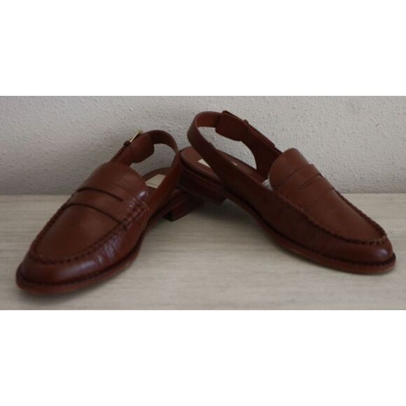 Dolce Vita Wmn Sz 5.5 Brown Crinkle Patent Hardi Tailored Slingback Loafer - Picture 2 of 12